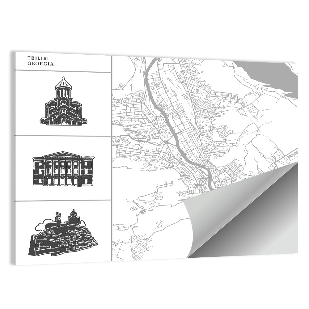 Tbilisi Map with Architectural Sidebar Wall Art