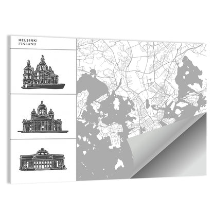 Helsinki Architectural Map Wall Art
