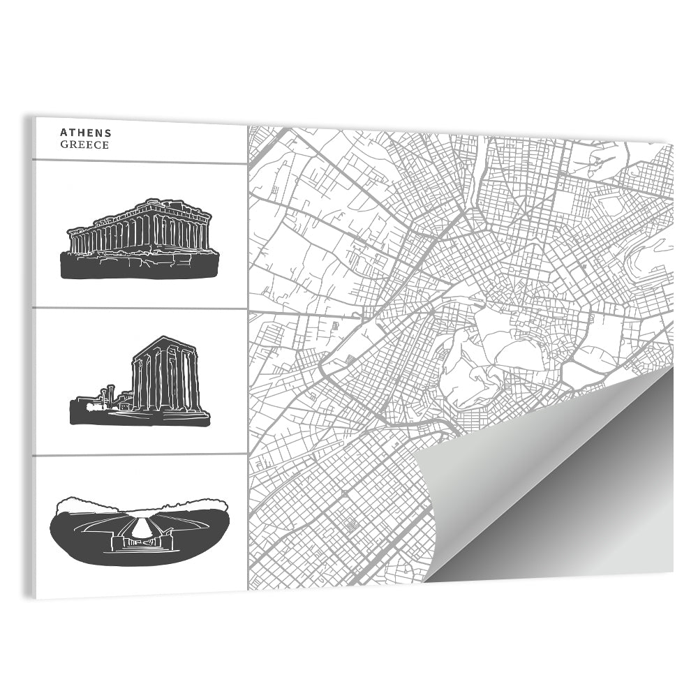 Athens Map with Parthenon Icons Wall Art