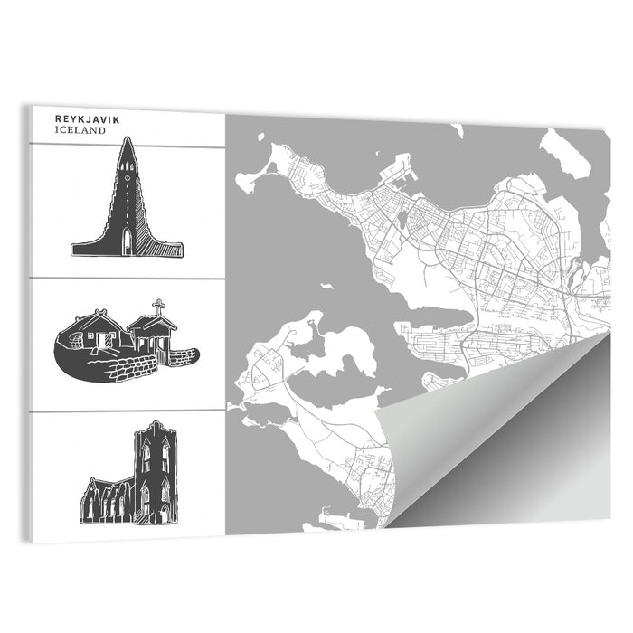 Reykjavik Map with Hallgrimskirkja Wall Art as a poster print