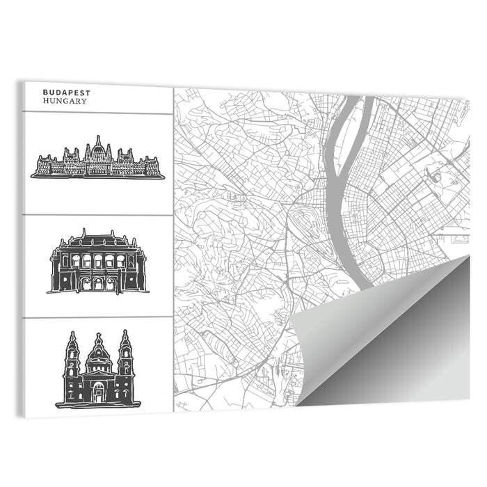 Budapest Map with Landmark Silhouettes Wall Art as a poster print