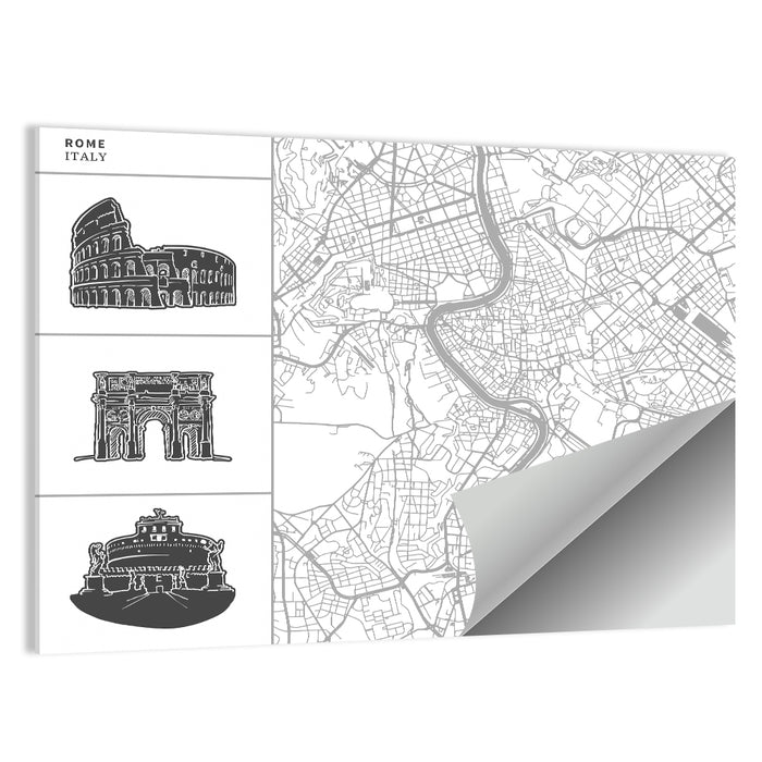 Rome Map with Landmark Sketches Wall Art as a poster print