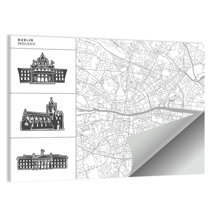 Dublin Map with Architectural Silhouettes Wall Art as a poster print