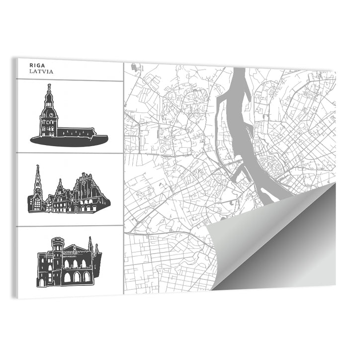 Riga Map with Cathedral Silhouettes Wall Art as a poster print