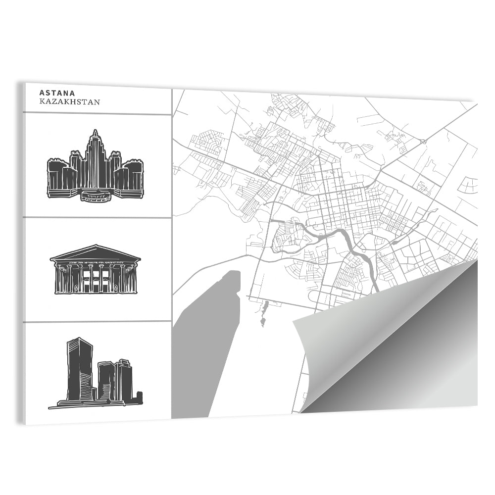Astana Map with Landmarks Wall Art