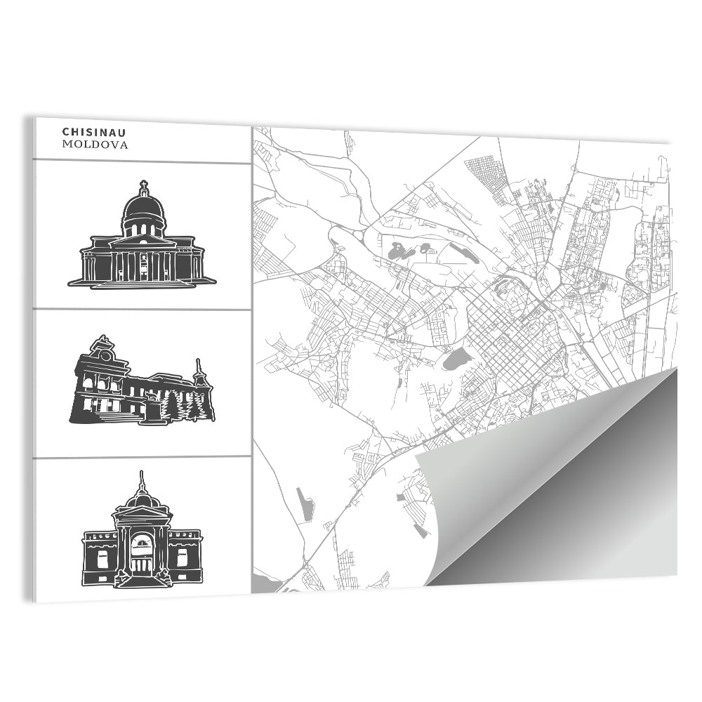 Chisinau Map with Architectural Sidebar Wall Art