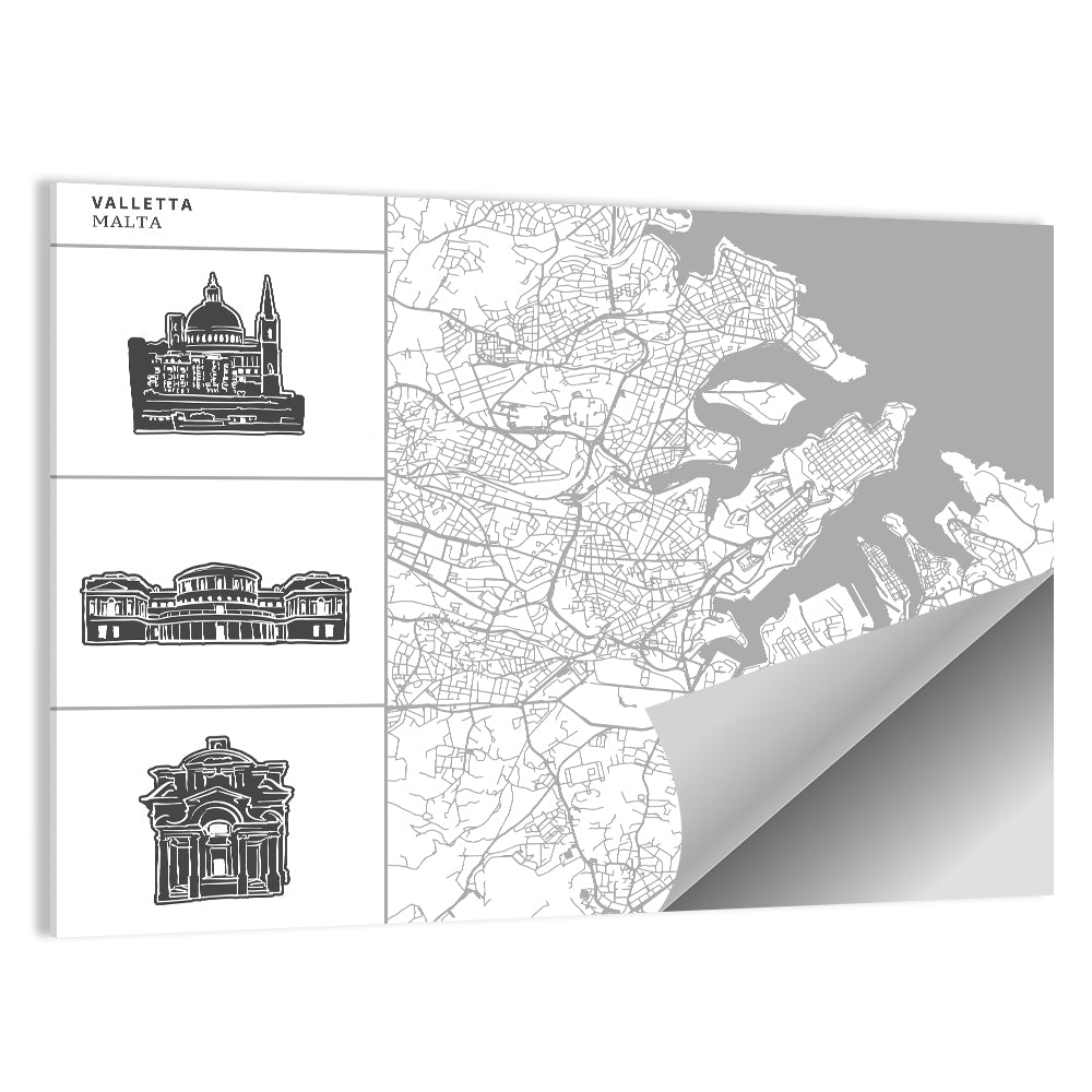 Valletta Street Map with Landmarks Wall Art