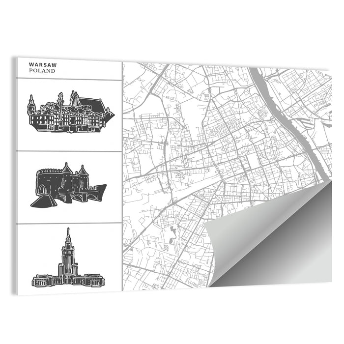 Warsaw Map with Skyline Silhouettes Wall Art as a poster print