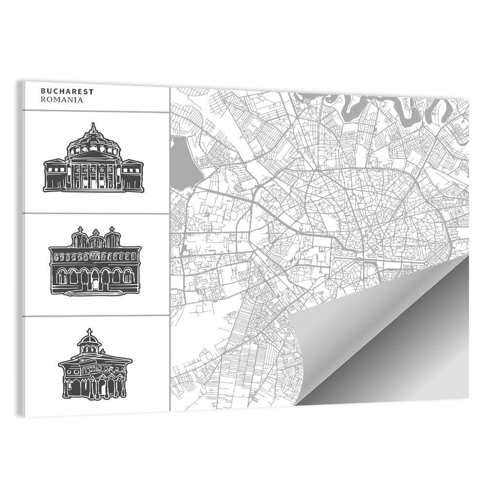 Bucharest City Map with Architectural Sidebar Wall Art
