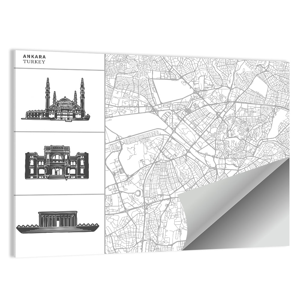 Ankara Map with Anıtkabir Silhouette Wall Art