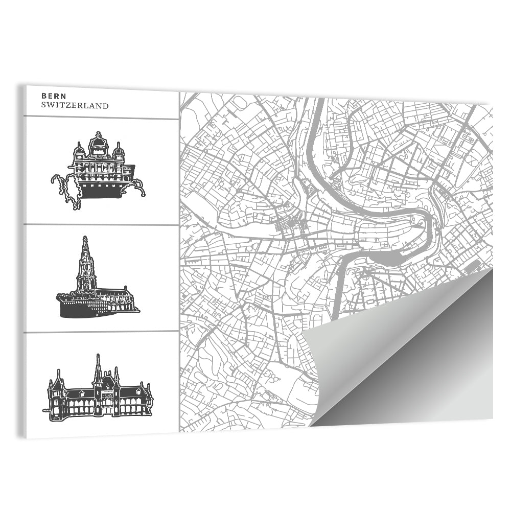Bern Map and Skyline Wall Art