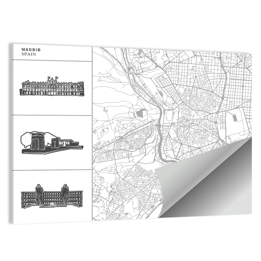 Madrid Map with Architectural Sidebar Wall Art