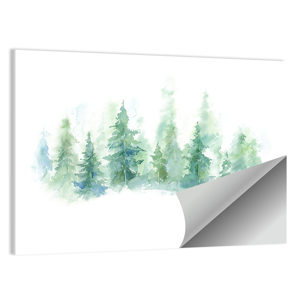 Misty Pine Forest Watercolor Wall Art