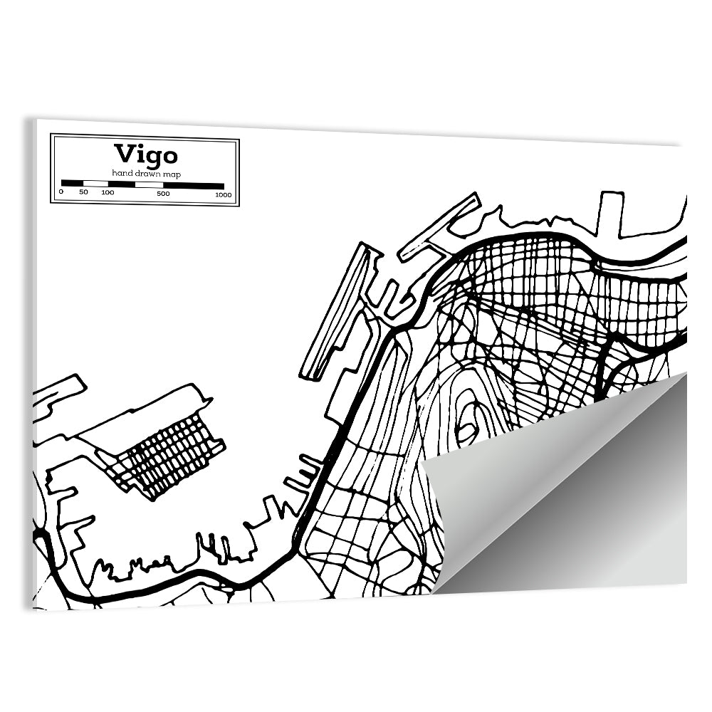 Vigo Aerial Map, Hand-drawn Wall Art