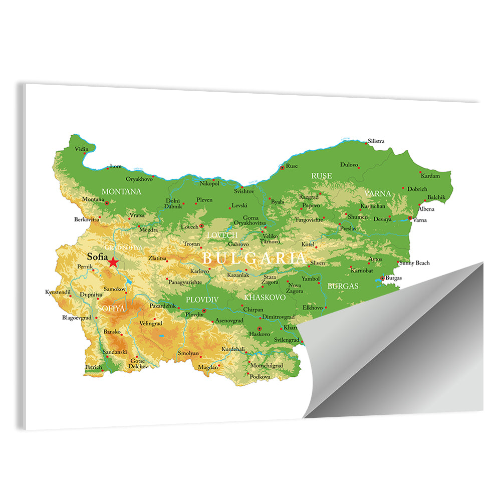Bulgaria Physical Map Wall Art