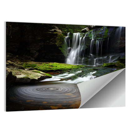 Forest Waterfall with Swirling Pond Wall Art