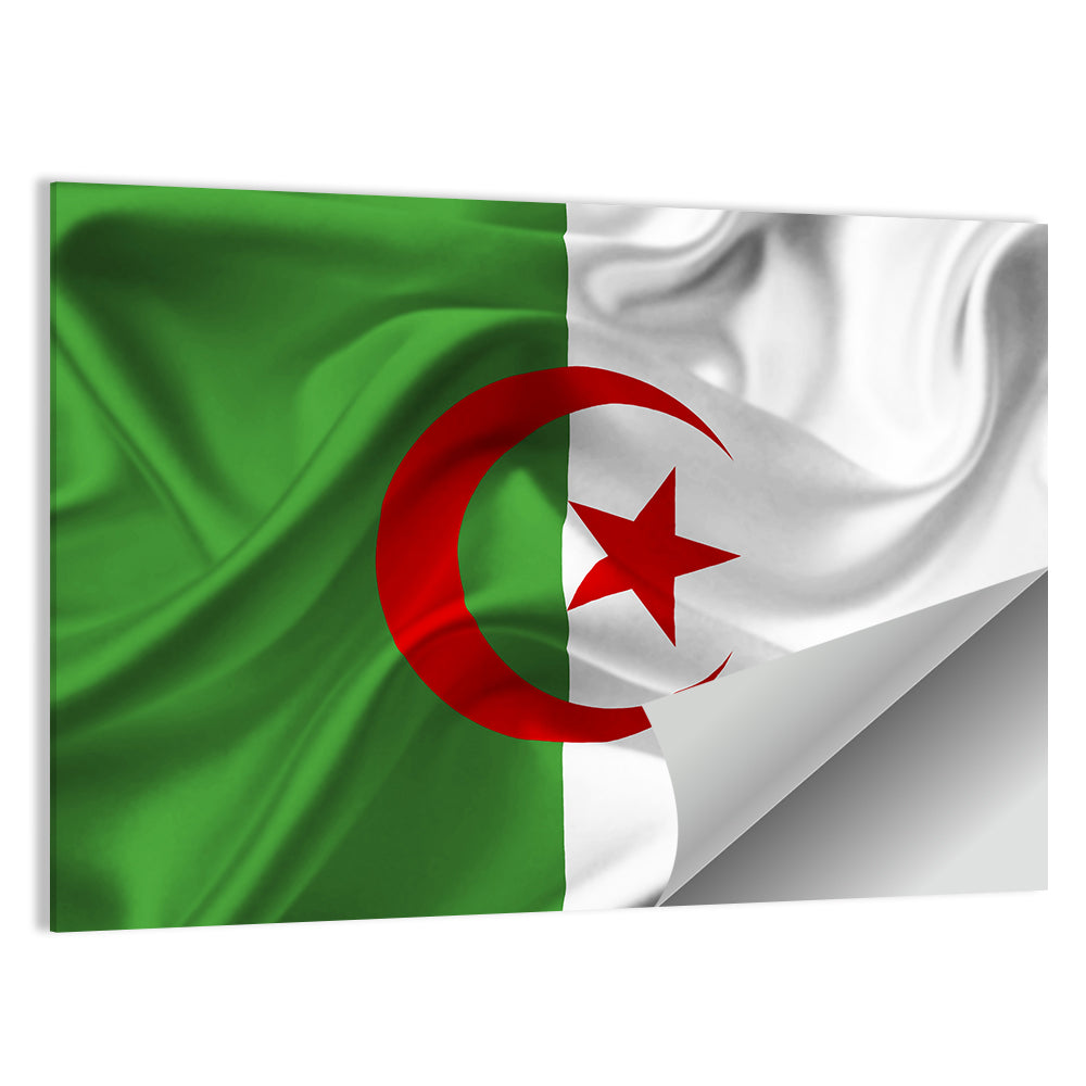 Waving Algerian Flag with Crescent and Star Wall Art