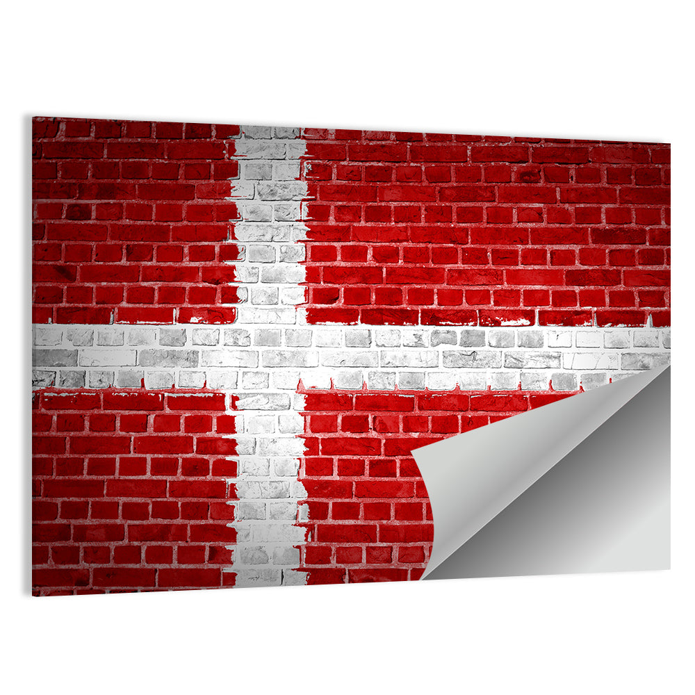 Denmark Flag on Weathered Brick Wall Art