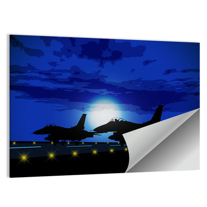 Moonlit Fighter Jets on Runway Wall Art