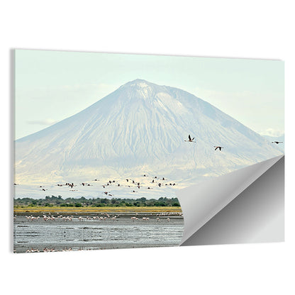 Flamingos Over Lake Natron, Doinyo Lengai Wall Art