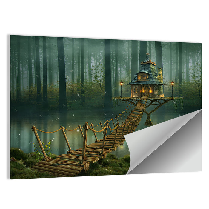 Rope Bridge to Misty Fairy House Wall Art as a poster print