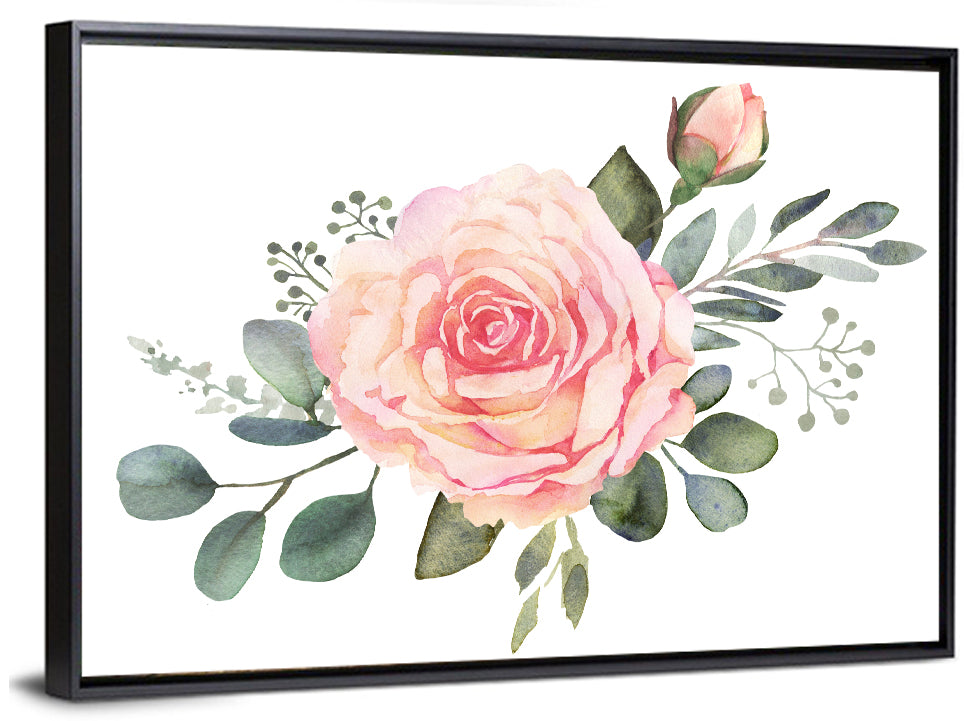 Pink Rose and Eucalyptus Bouquet Wall Art