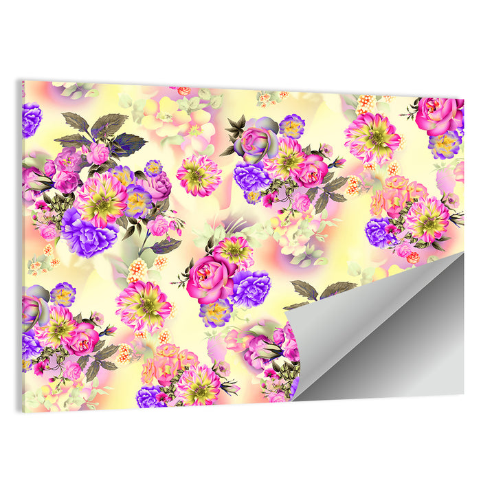Summer Roses and Iris Pattern Wall Art as a poster print