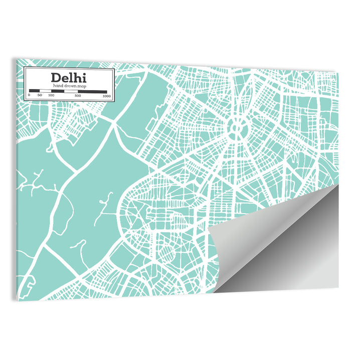 Delhi City Map Wall Art as a poster print
