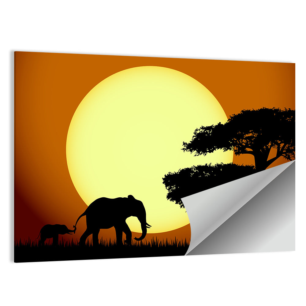 Savanna Sunset Elephants Wall Art