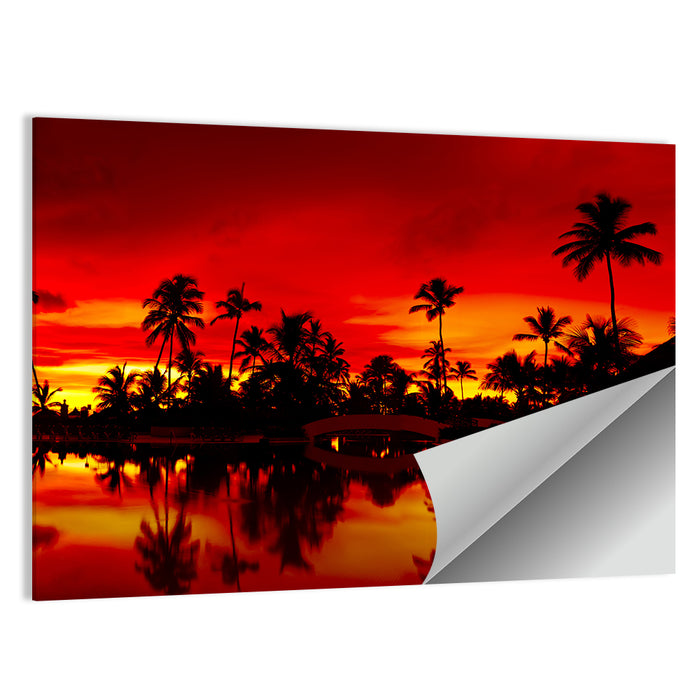 Sunset Over Sea with Palm Silhouettes Wall Art as a poster print