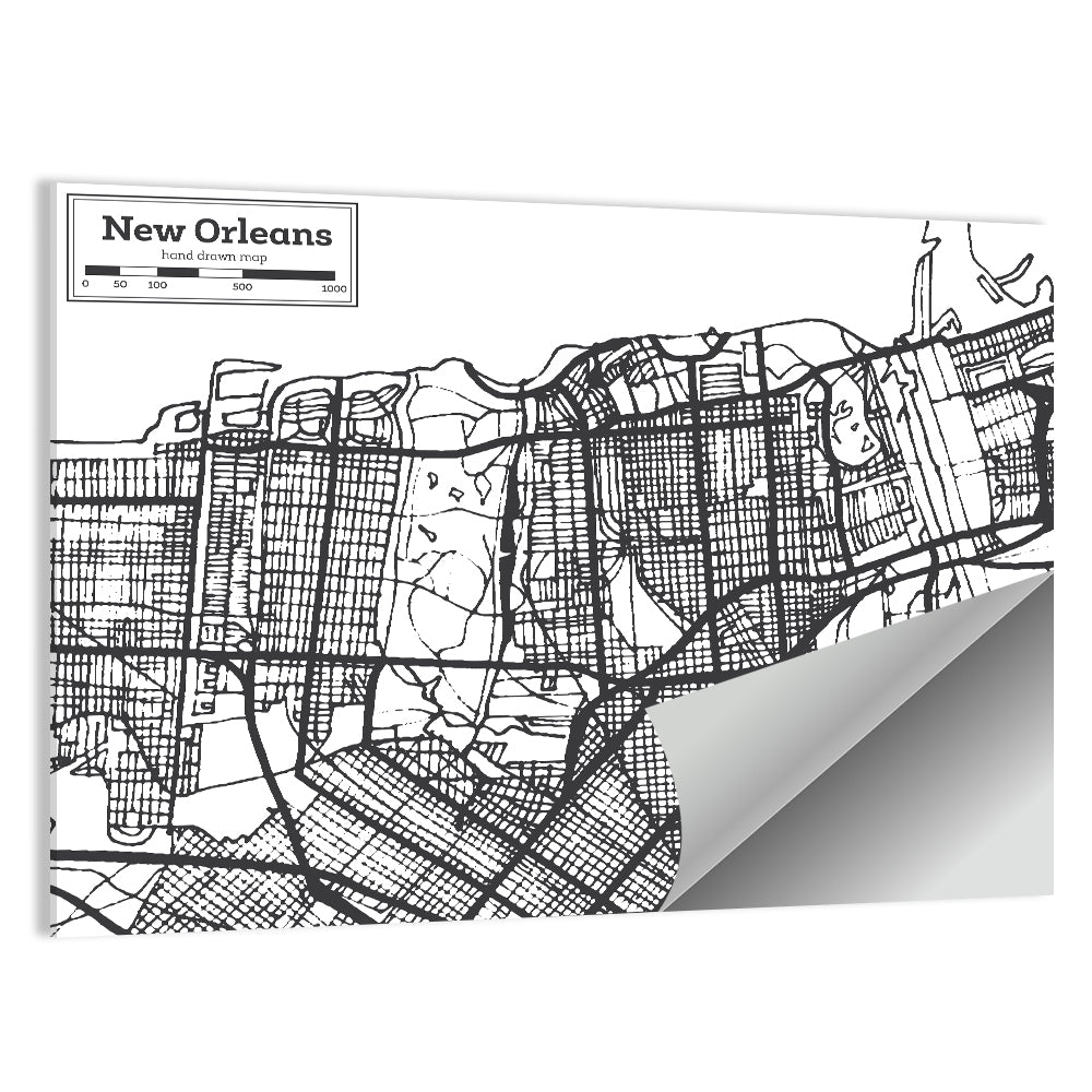 New Orleans Hand-drawn Map Wall Art