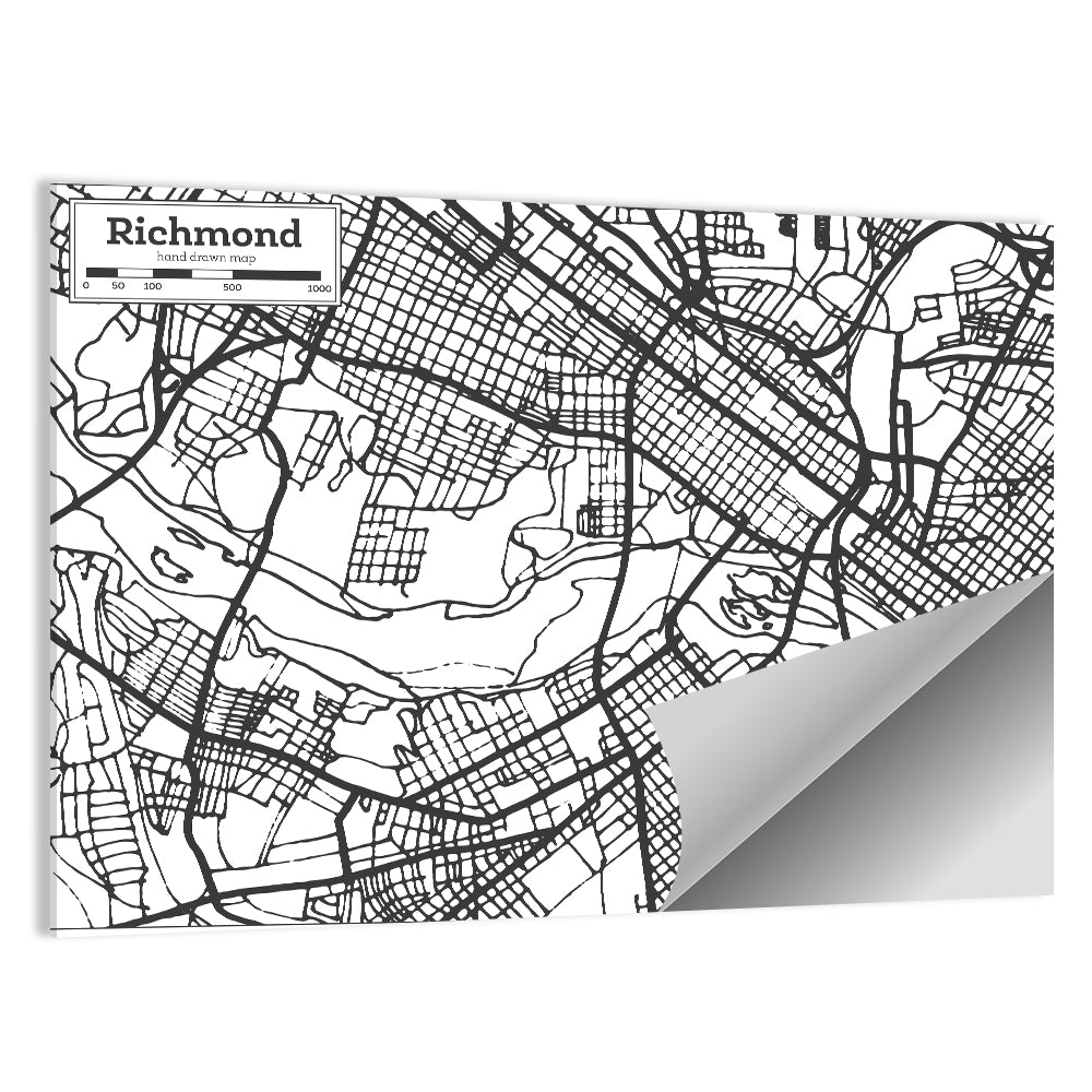 Richmond City Grid Map Wall Art