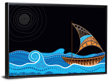 Moonlit Dotted Sailboat Illustration Wall Art