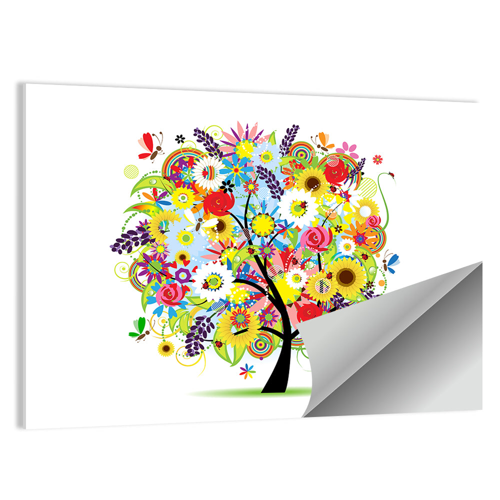 Colorful Floral Tree with Butterflies Wall Art