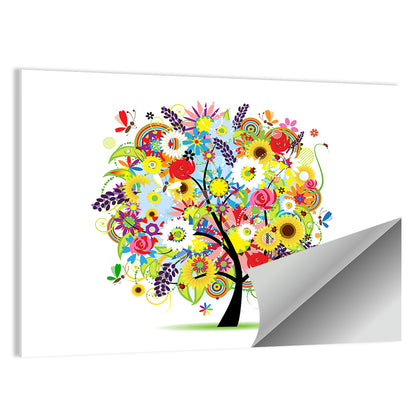 Colorful Floral Tree with Butterflies Wall Art