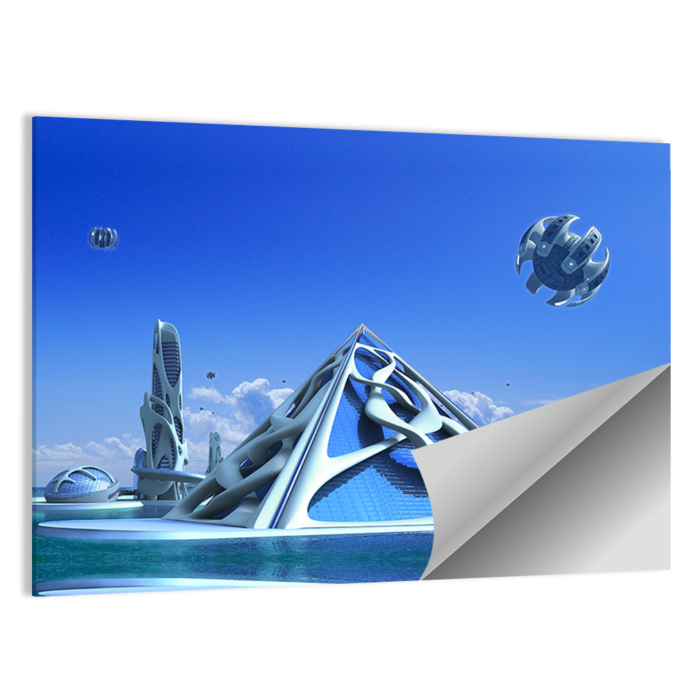 Futuristic Glass Pyramid City Wall Art