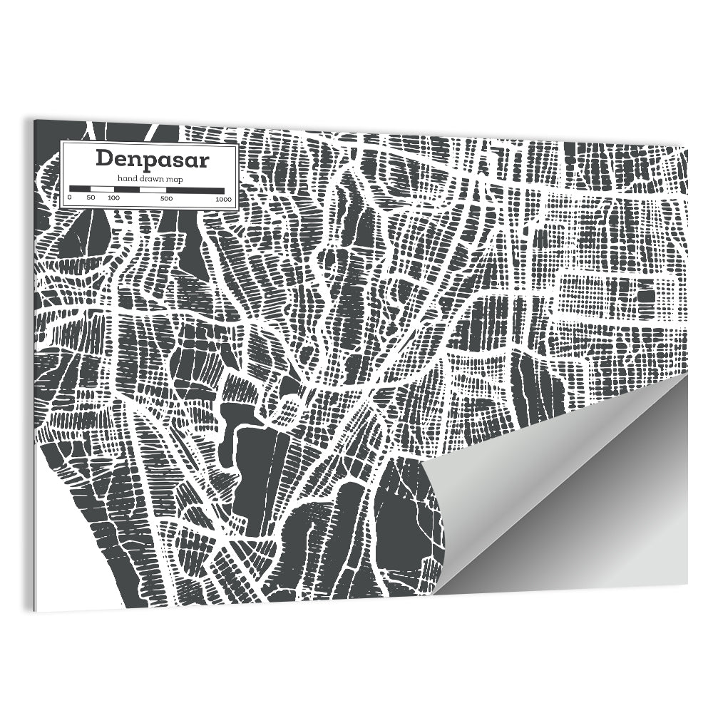 Denpasar Street Grid Map Wall Art