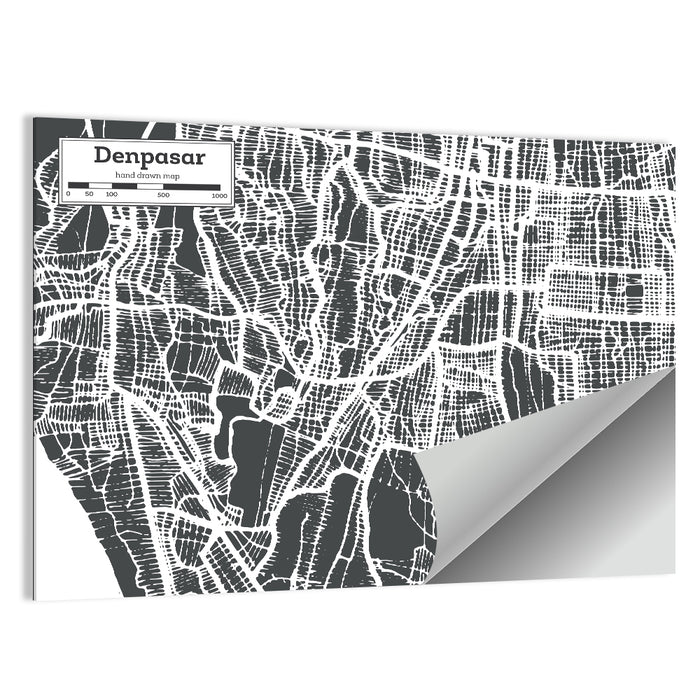 Denpasar Street Grid Map Wall Art as a poster print