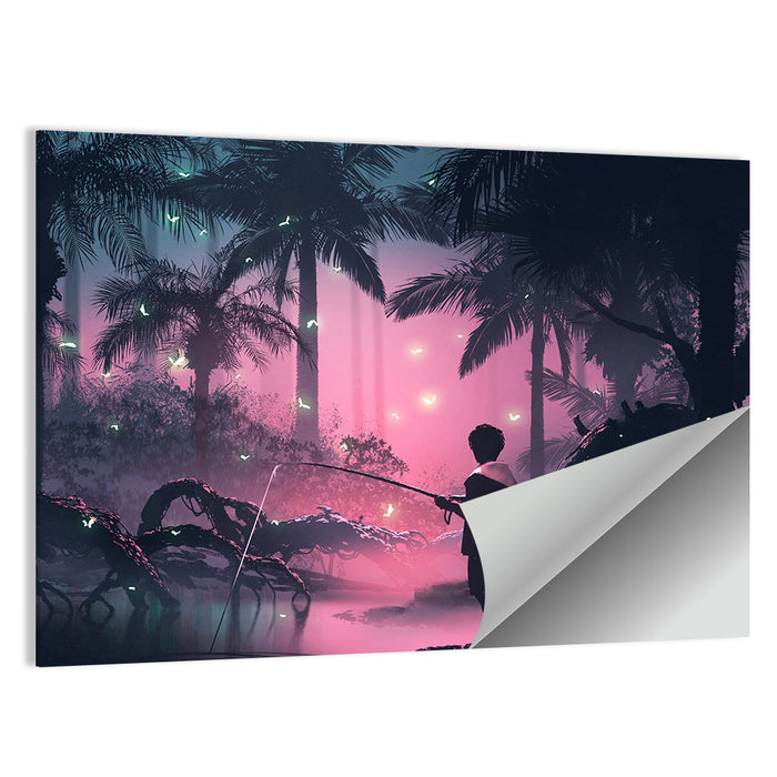 Night Swamp Fishing Wall Art as a poster print