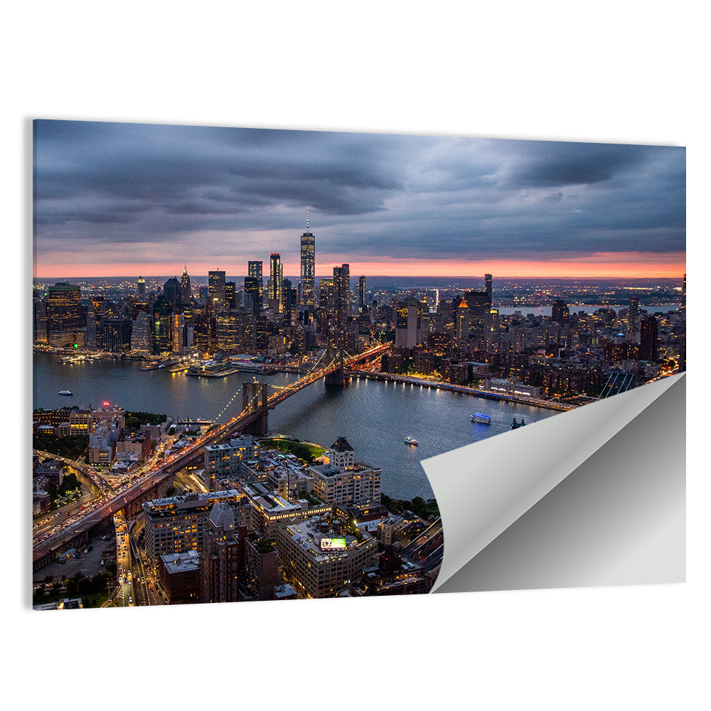 Twilight Over Brooklyn and Manhattan Bridges Wall Art