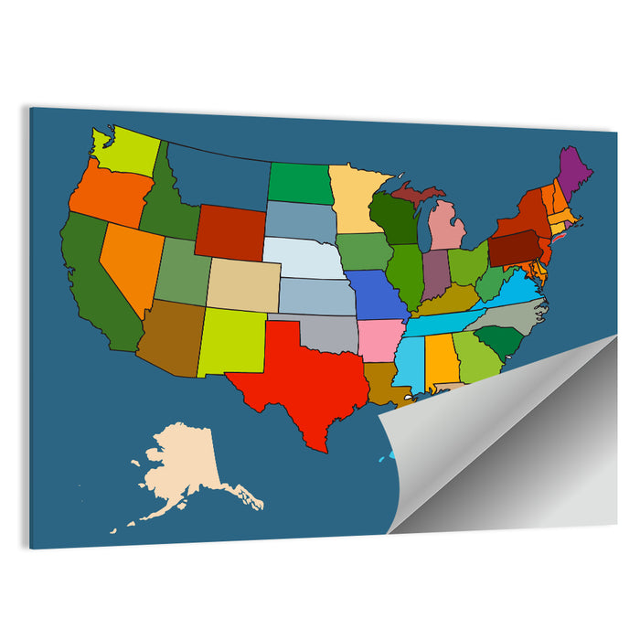 Color-blocked United States Map Wall Art as a poster print