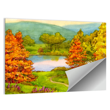 Autumn Lake with Winding Path Wall Art