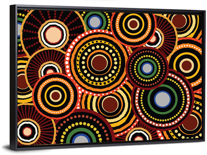 Earthy Concentric Circles Pattern Wall Art as a framed canvas