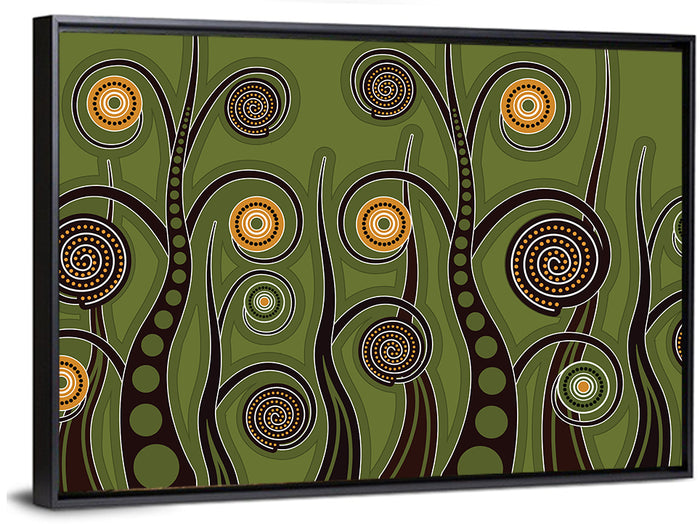 Botanical Spiral Roots Illustration Wall Art as a framed canvas