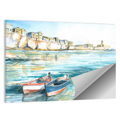 Two Boats Coastal Watercolor Wall Art
