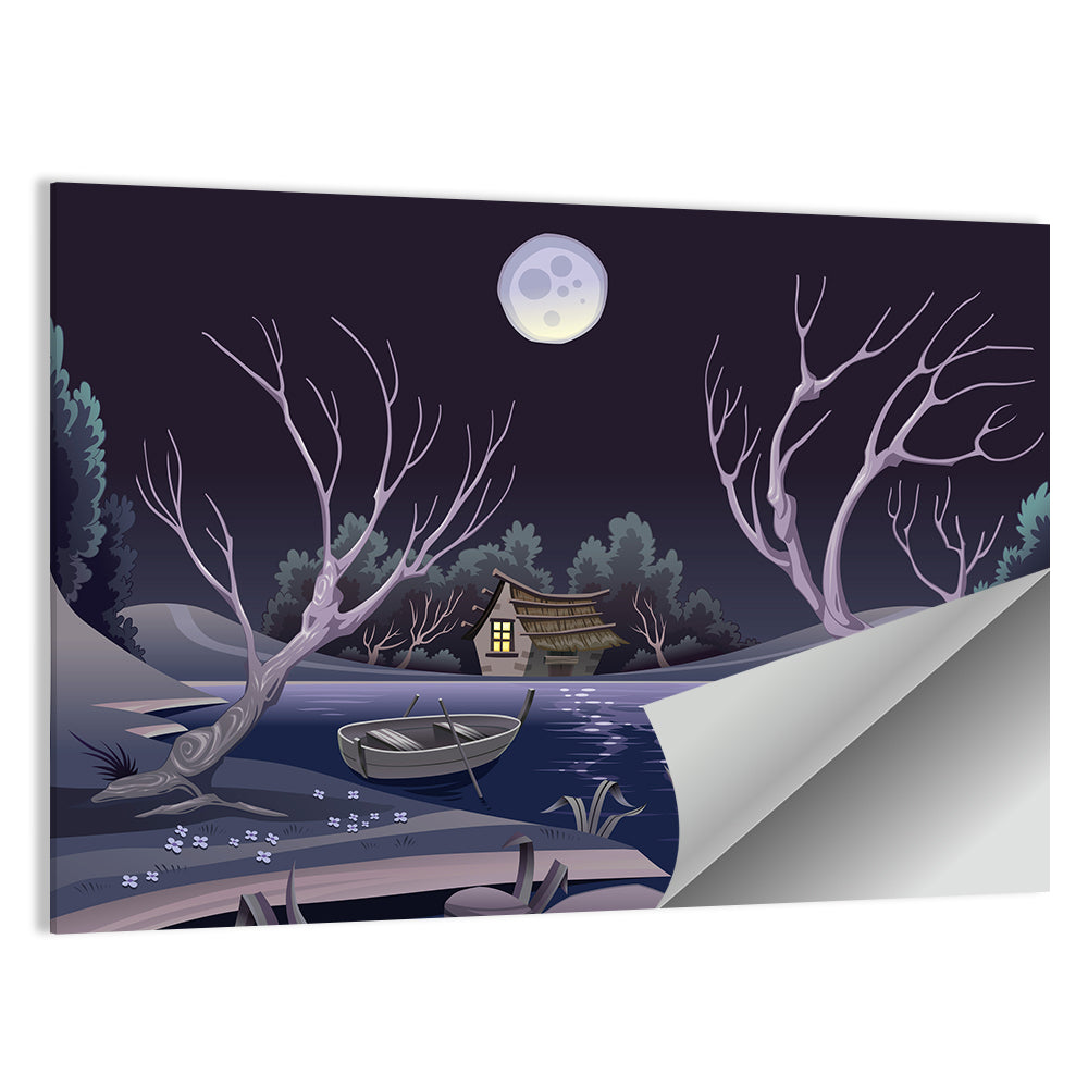 Cottage by Moonlit Pond Wall Art