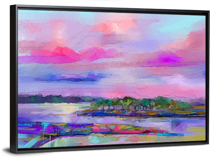 Dusk Meadow Reflection Wall Art as a framed canvas