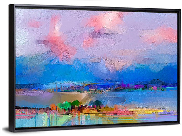 Semi Abstract Meadow at Dusk Wall Art as a framed canvas