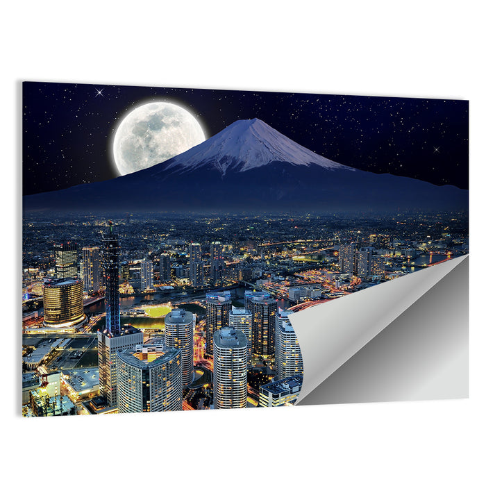 Yokohama Night Skyline with Mount Fuji Wall Art as a poster print