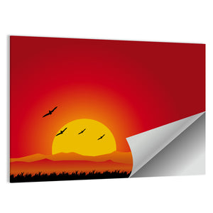 Birds Illustration At Sunset Wall Art